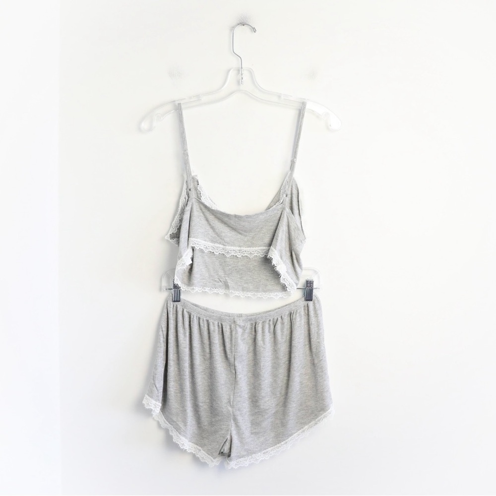 NWOT Grey Lace Pyjamas Two Piece Sleeveless pajamas new sleepwear cotton soft - Picture 4 of 12